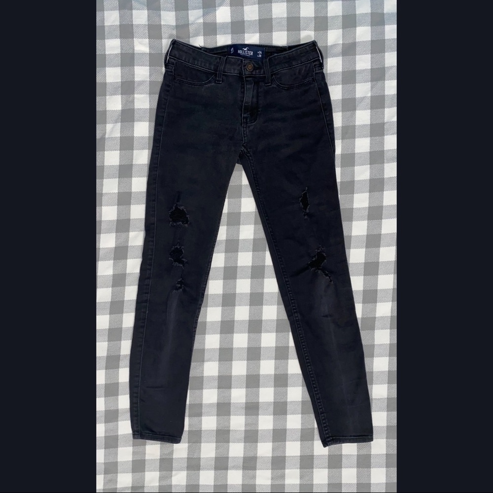 hollister black low rise ripped jeans